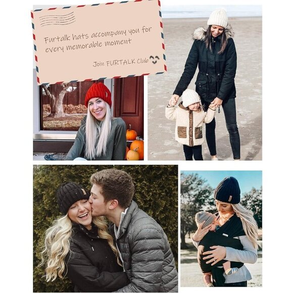 ✨ Furtalk Knit Chunky Women Cream Winter Fleece Lined Skull Beanie Snow Hats - Picture 6 of 8